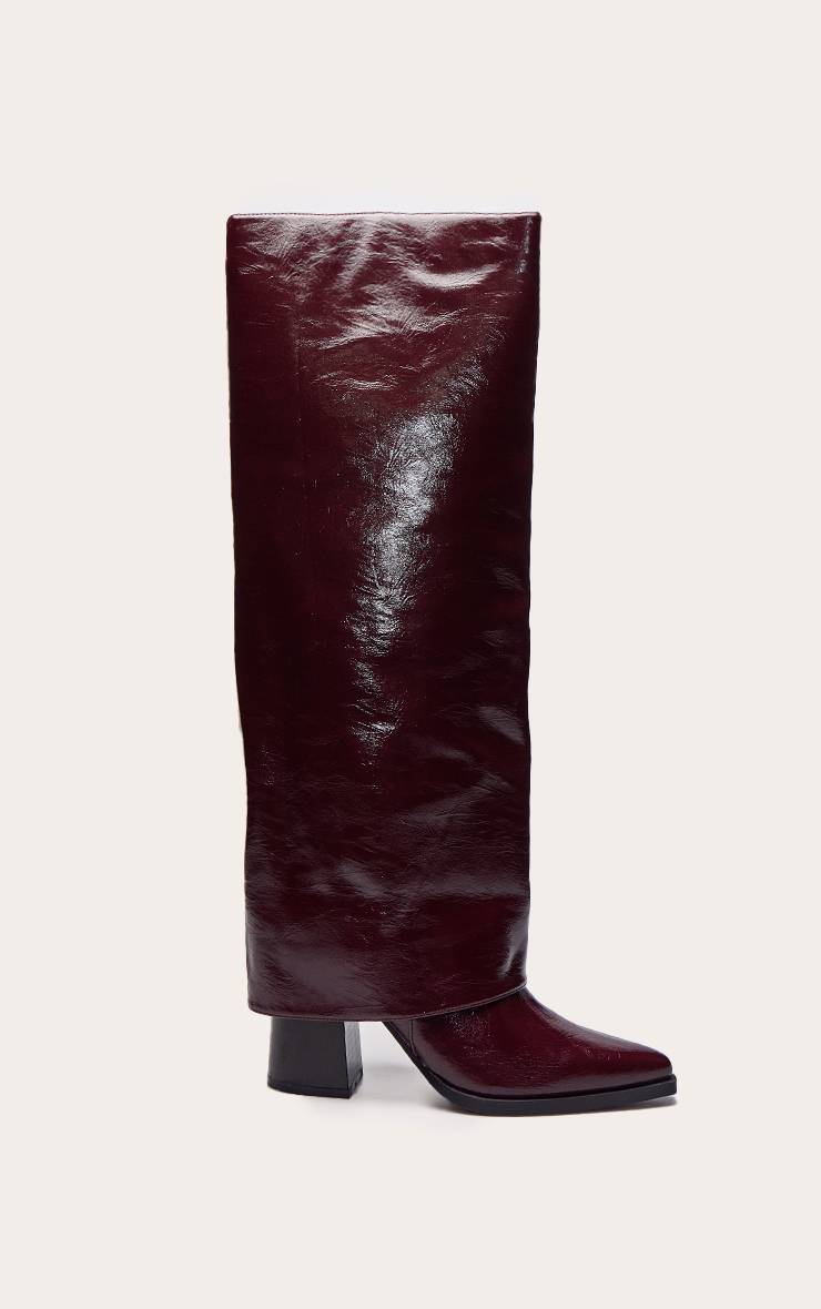 Rouge Bordeaux Botte À Talon Bloc Rabattable Effet Synthétique Naturel
