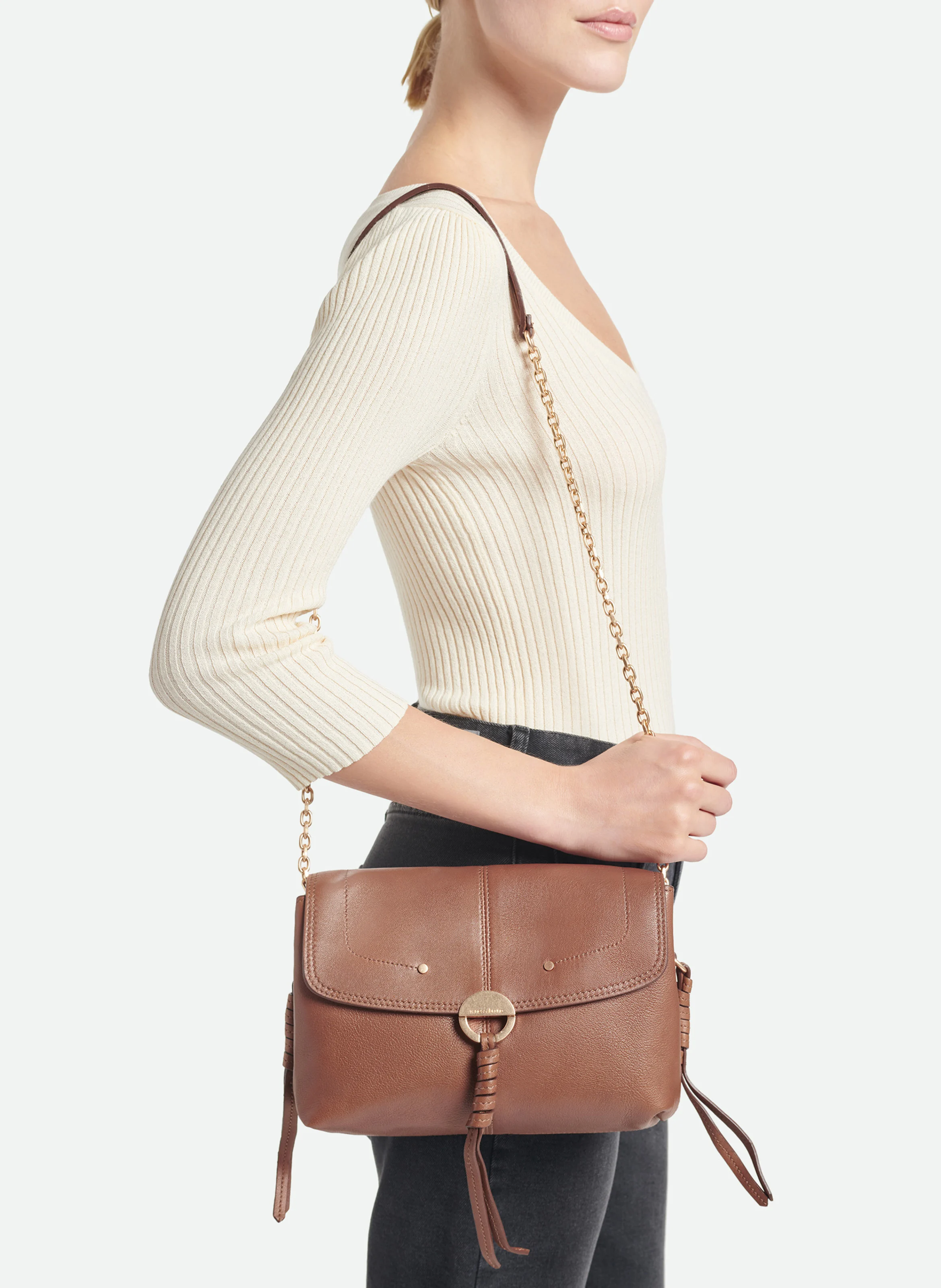OTHILIA - Sac bandoulière à rabat en cuir | Marron