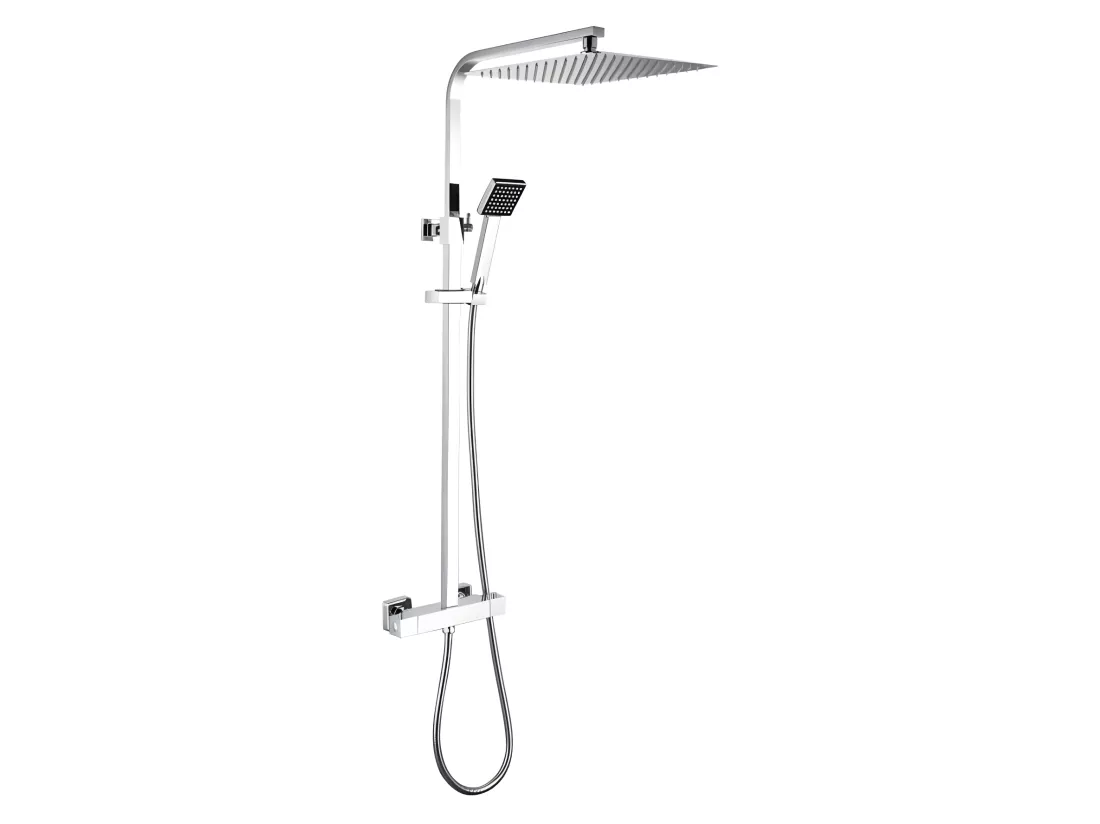 Colonne de douche - Mitigeur thermostatique - Pomme haute carrée 30x30 cm - - Chrome
