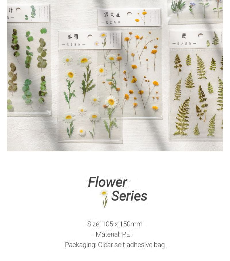 Kumi Fanchant - Transparante stickers met bloemen/planten - 6 soorten