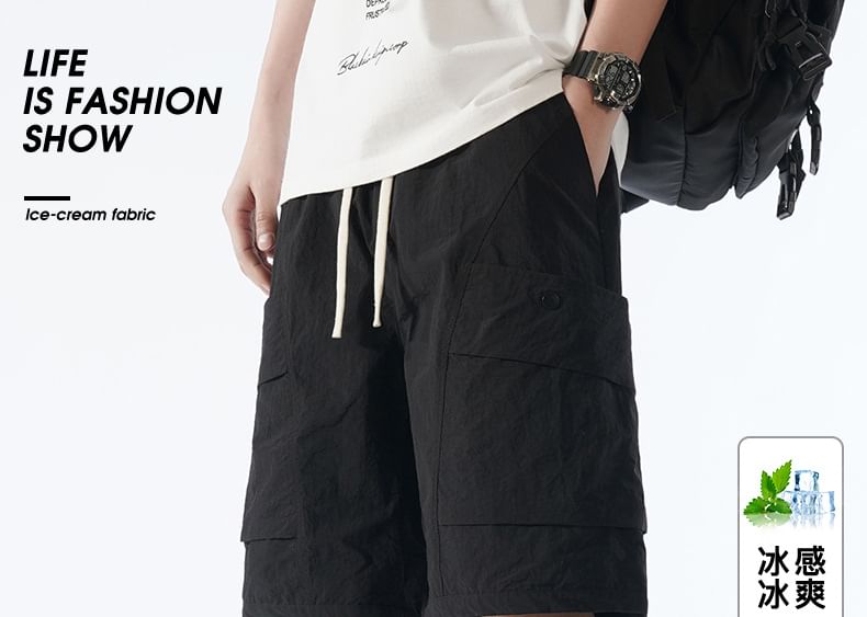 Soulcity - Effen cargoshorts met trekkoordtaille