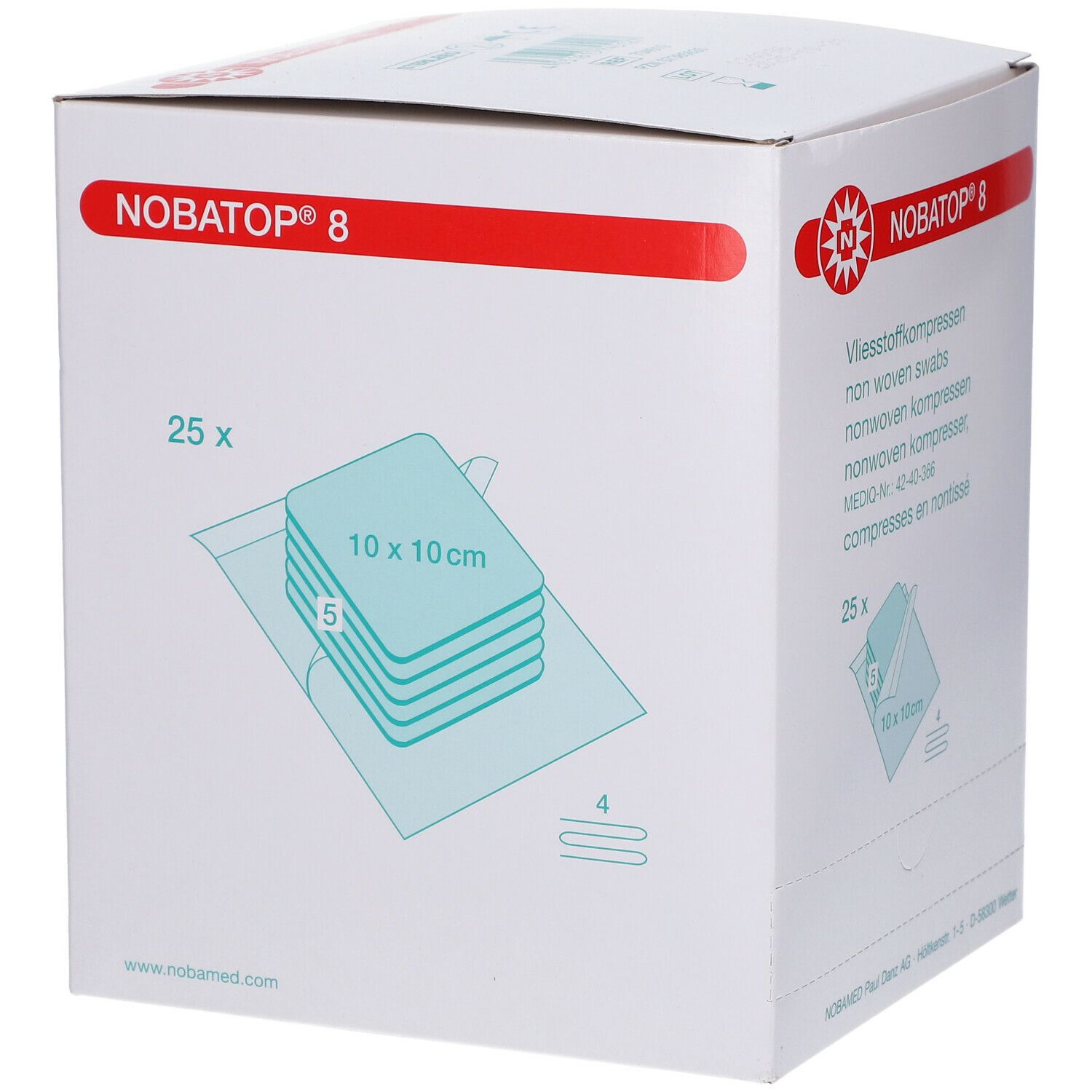 NOBATOP® Vliesstoffkompressen 8fach 10 x 10 cm steril