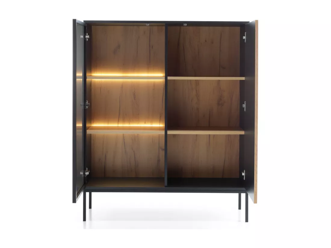 Vitrine - 2 portes avec éclairage LED - Noir/Chêne Wotan - TOSENA