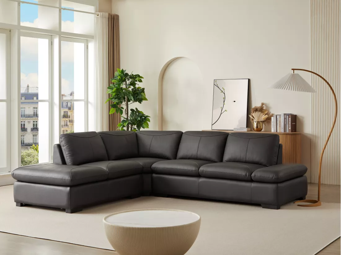 Canapé d'angle en cuir ONYX II - Marron - Angle gauche