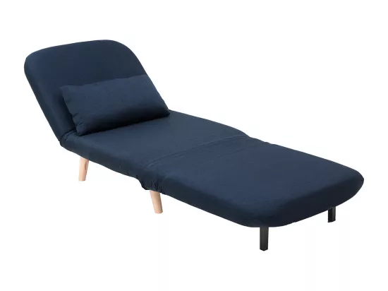 Fauteuil convertible scandinave en tissu bleu foncé et bois clair AMIKO