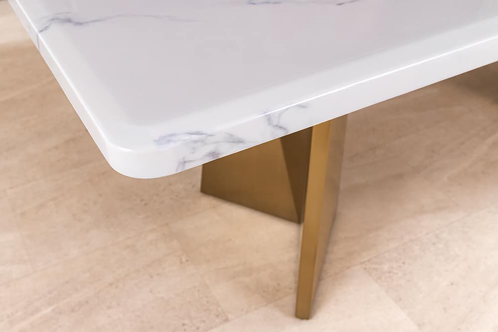 Design Esstisch EXTRAVAGANCIA 200cm weiß Marmor Metall brushed champagner gold