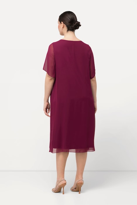 Chiffonkleid, Schmucksteine, A-Linie, Rundhals, Halbarm
