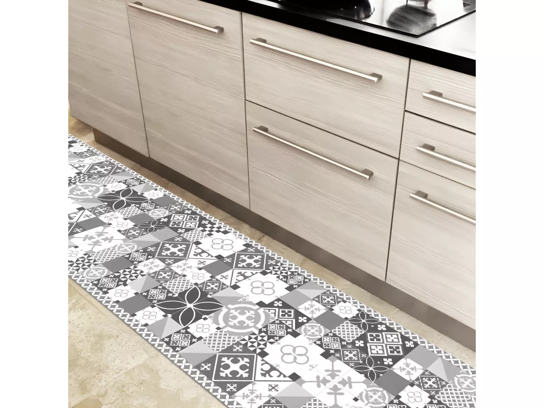Tapis Vinyle Médium bis l 50xL200cm - Ciment Style Gris - Vinyle