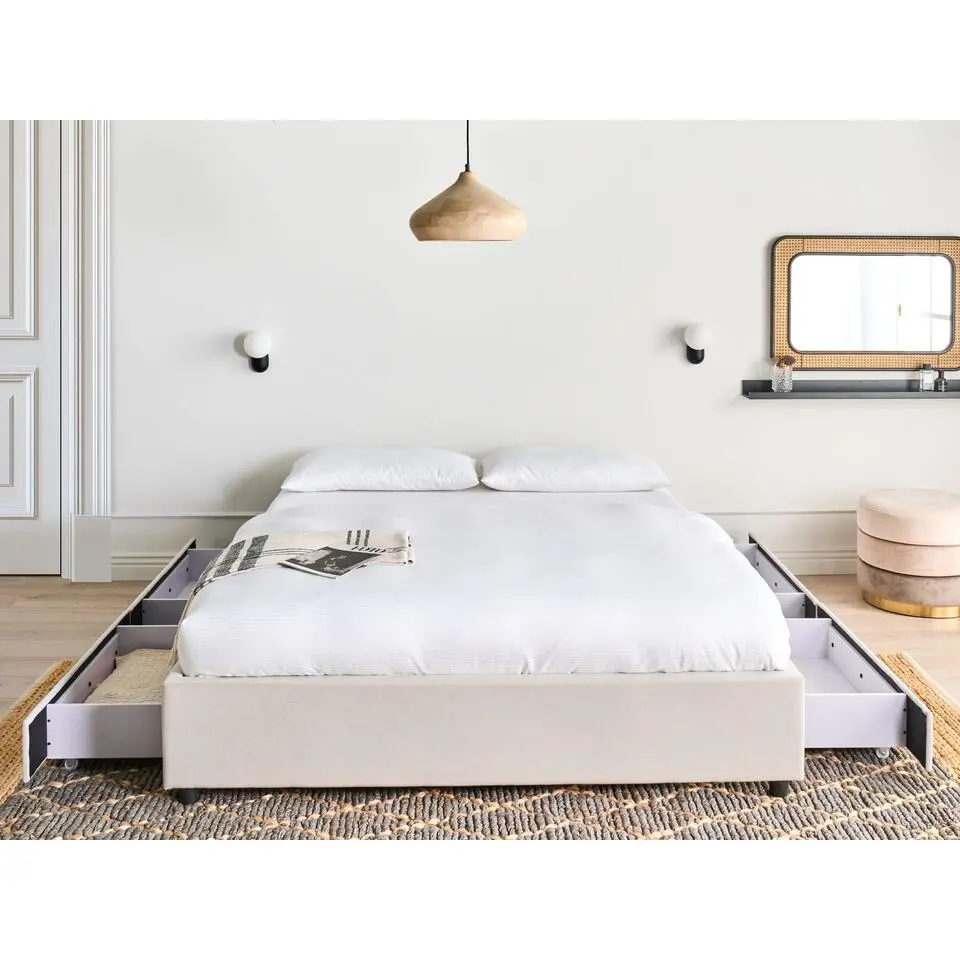 PRADES - Bed met opbergruimte - Lichtbeige - 160 x 200 cm - Polyester