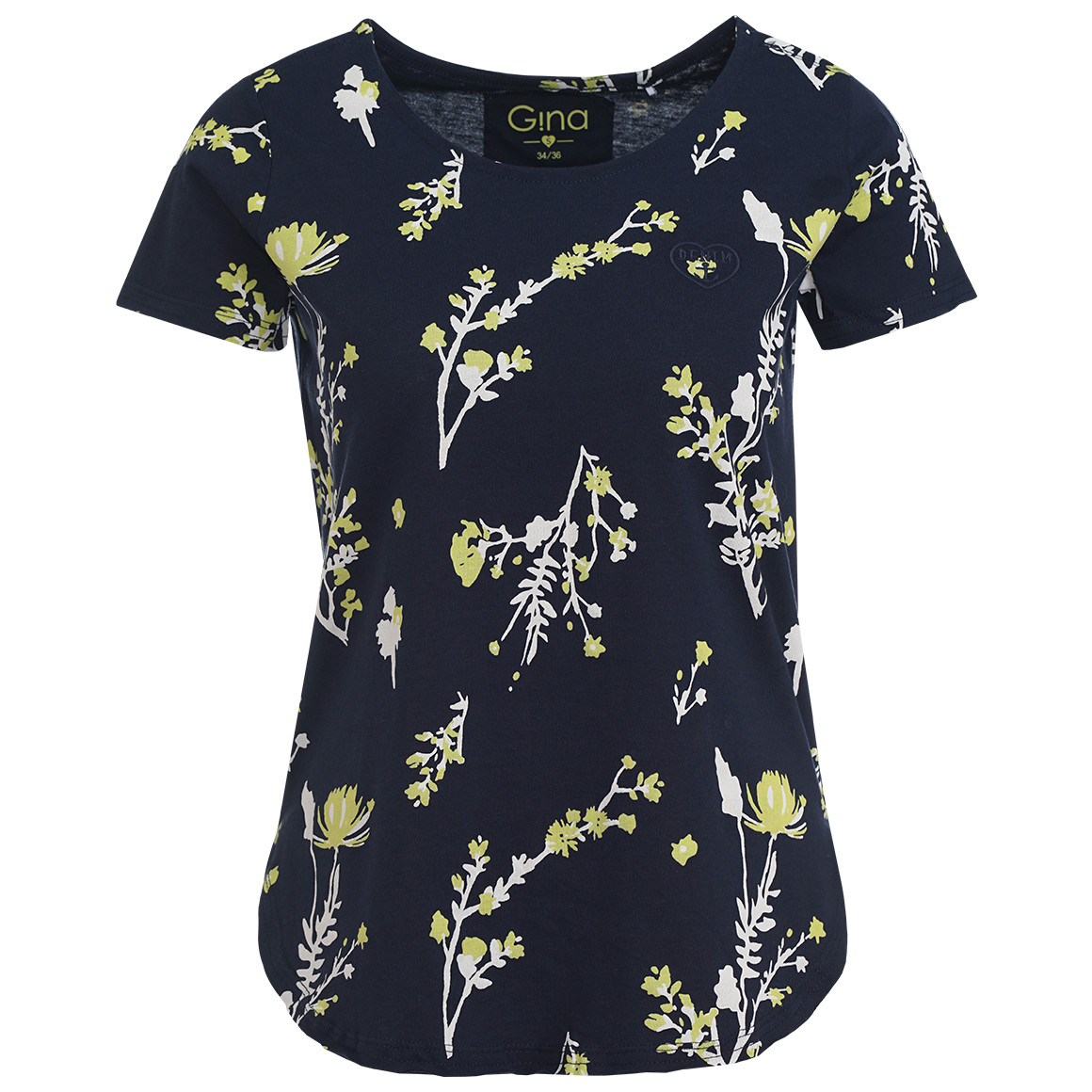 Gina Damen T-Shirt mit Blumen-Allover dunkelblau