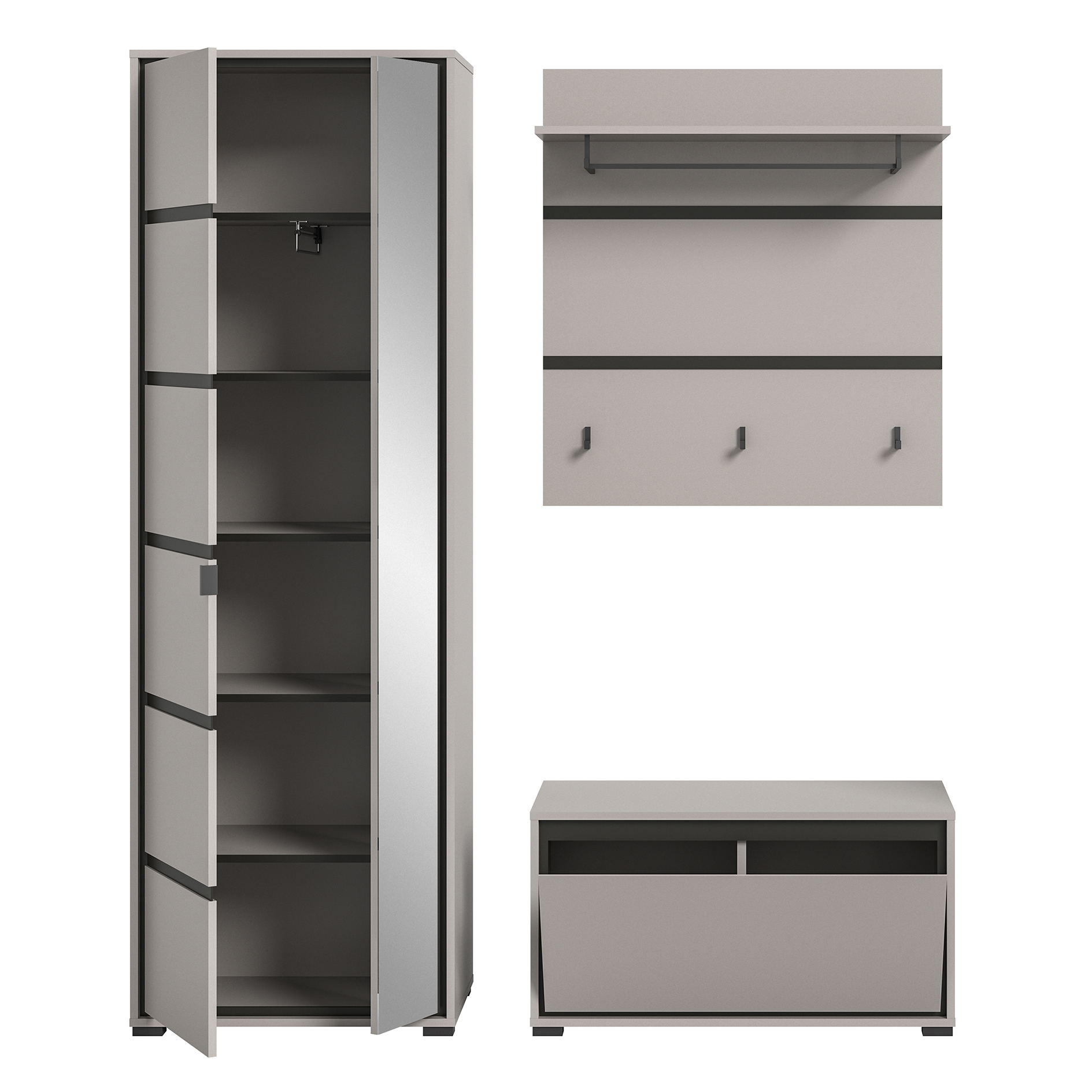 3-teiliges Set Garderobe JARU - grau-schwarz