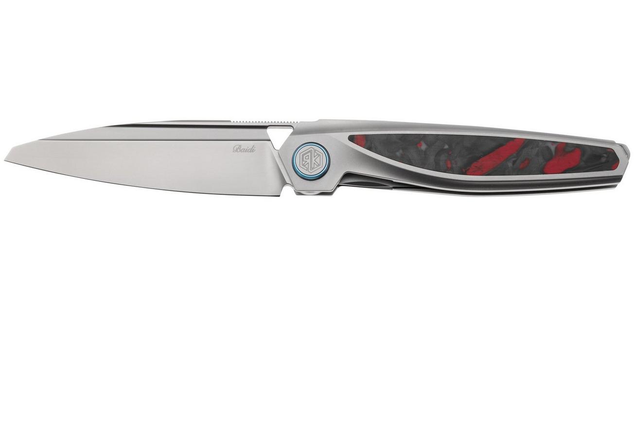 Rike Knife Baidi 13205-3 Bead Blasted Bohler M390, Titanium, Red Carbon Fiber Inlay, zakmes