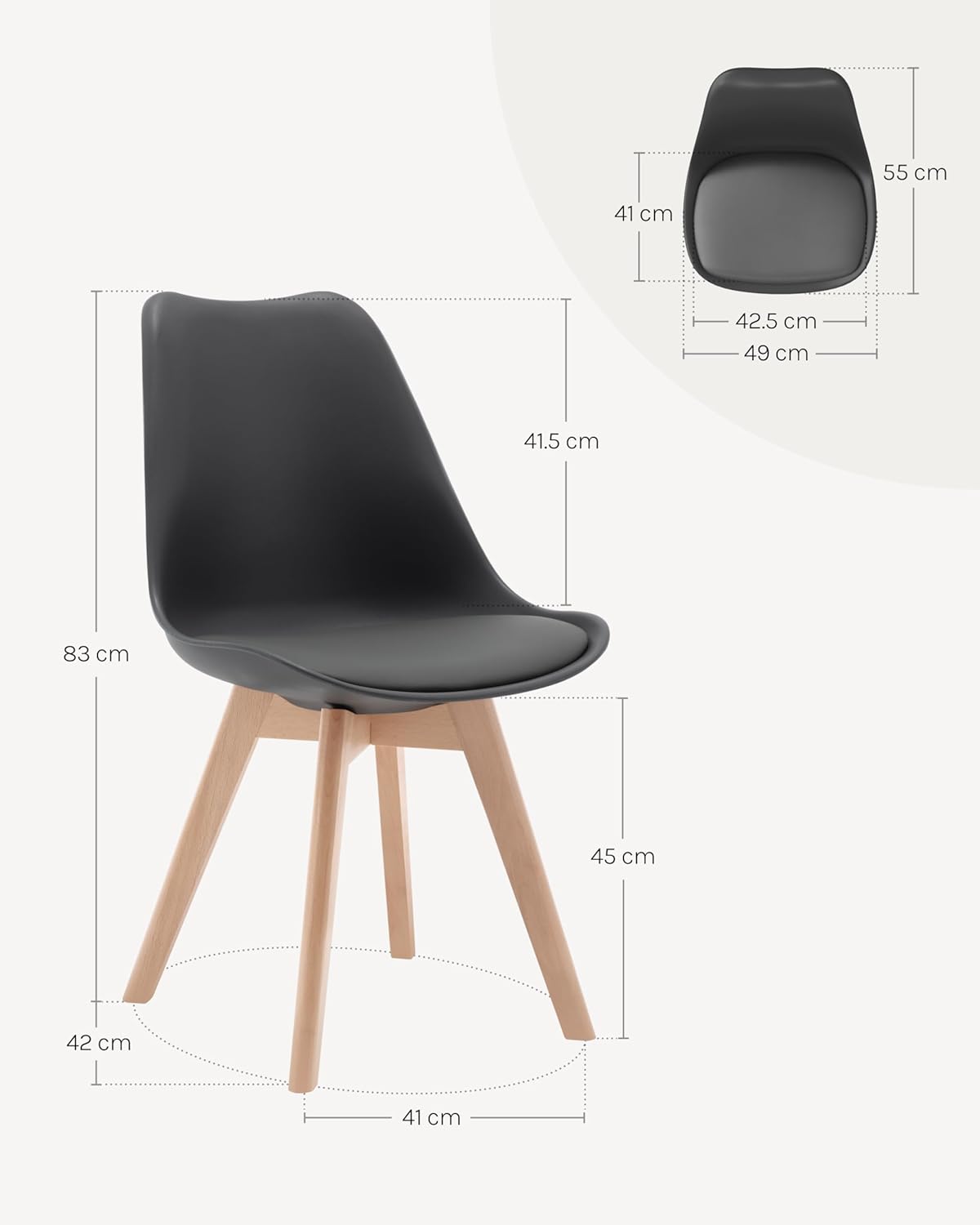 WOLTU Esszimmerstühle 4er Set, Skandinavische Küchenstühle Retro Design, Sitzfläche aus Kunstleder, mit Massivholz Beinen, bis 150 kg belastbar, Grau