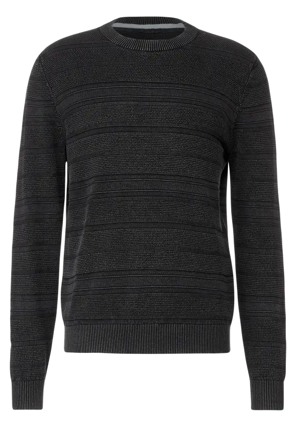 Struktur-Mix Pullover - Black
