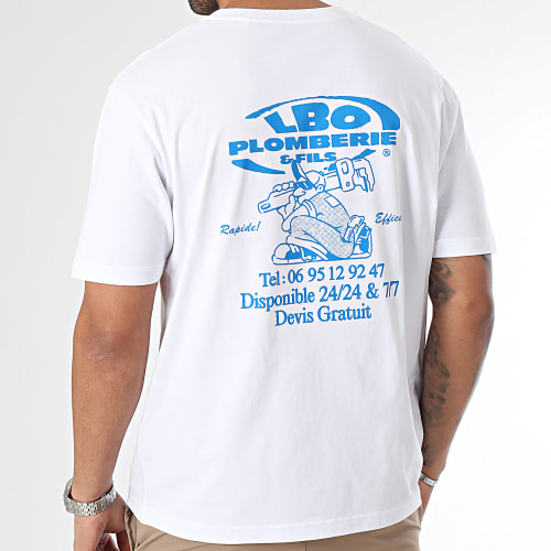 Tee Shirt Oversize Large Drop Collection Plombier Blanc Bleu Roi