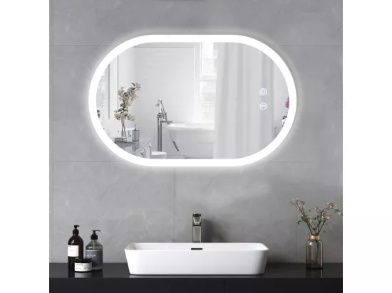 Miroir de Salle de Bain Lumineux à LED 50x70CM,3 Températures Couleur Montage Mural,Miroir Intelligent Multifonction