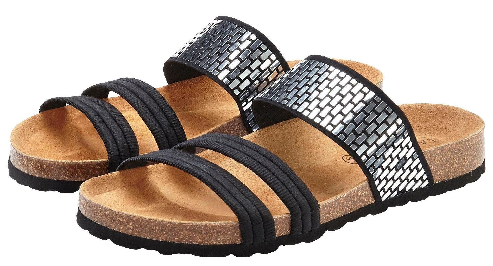 LASCANA Pantolette »Mule, Sandale, offener Schuh,«  mit Komfortkorkfussbett aus Leder und elastischen Riemchen