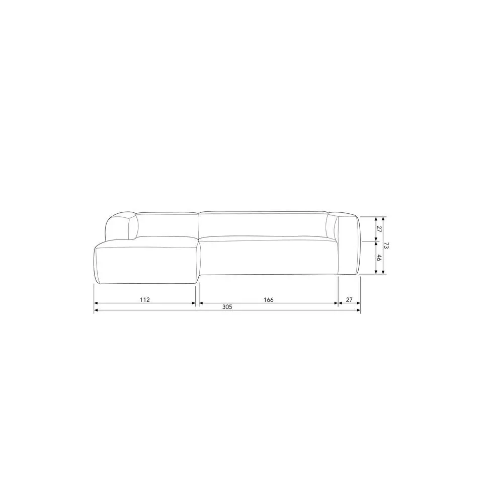 WOOOD Bean Hoekbank Links - Ecoleer - Cognac - 73x305x96