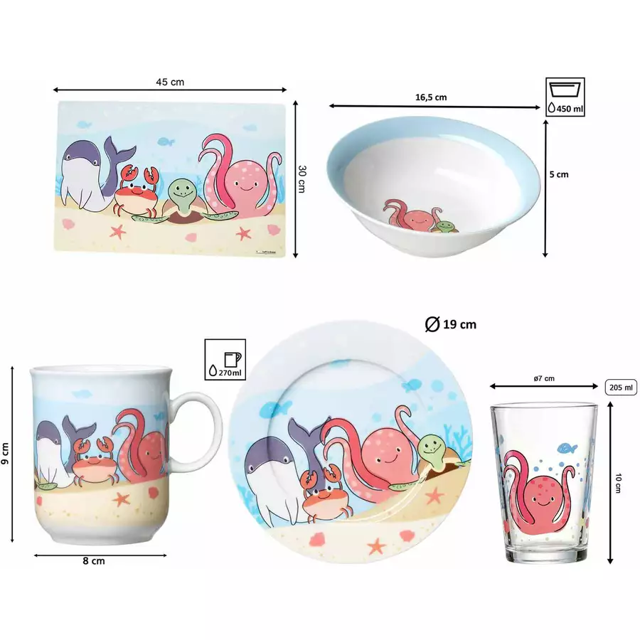 Ritzenhoff & Breker GmbH & Co. KG Geschirr-Set mit Kinderbecher Unterwasserwelt 7er Set bunt