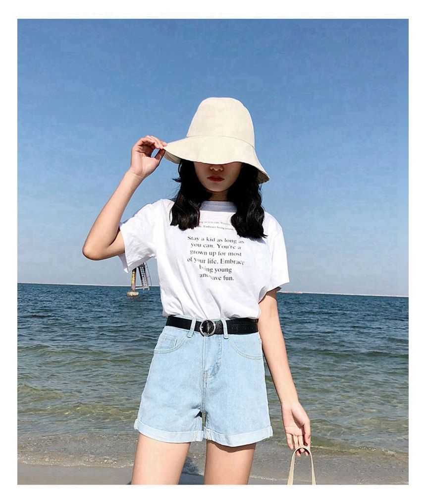Baoinie - Denim shorts met hoge taille en opgerolde zoom