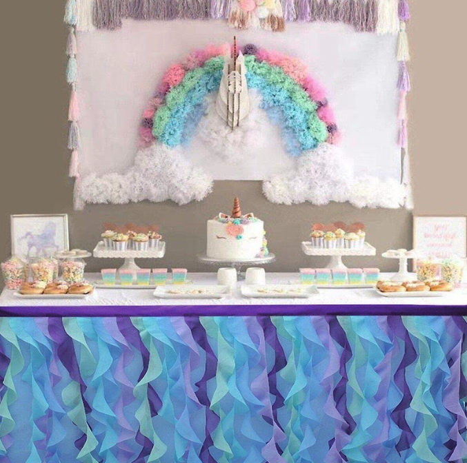 (183x77cm) Tisch Deko Tüll Kräusel Tischrock Vorhang für Party / Hochzeit / Geburtstag - Blau / Lila