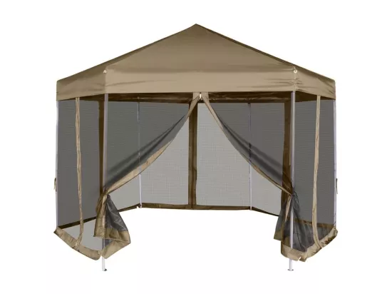 Chapiteau hexagonal et parois latérales 3,6x3,1 m taupe 220g/m²