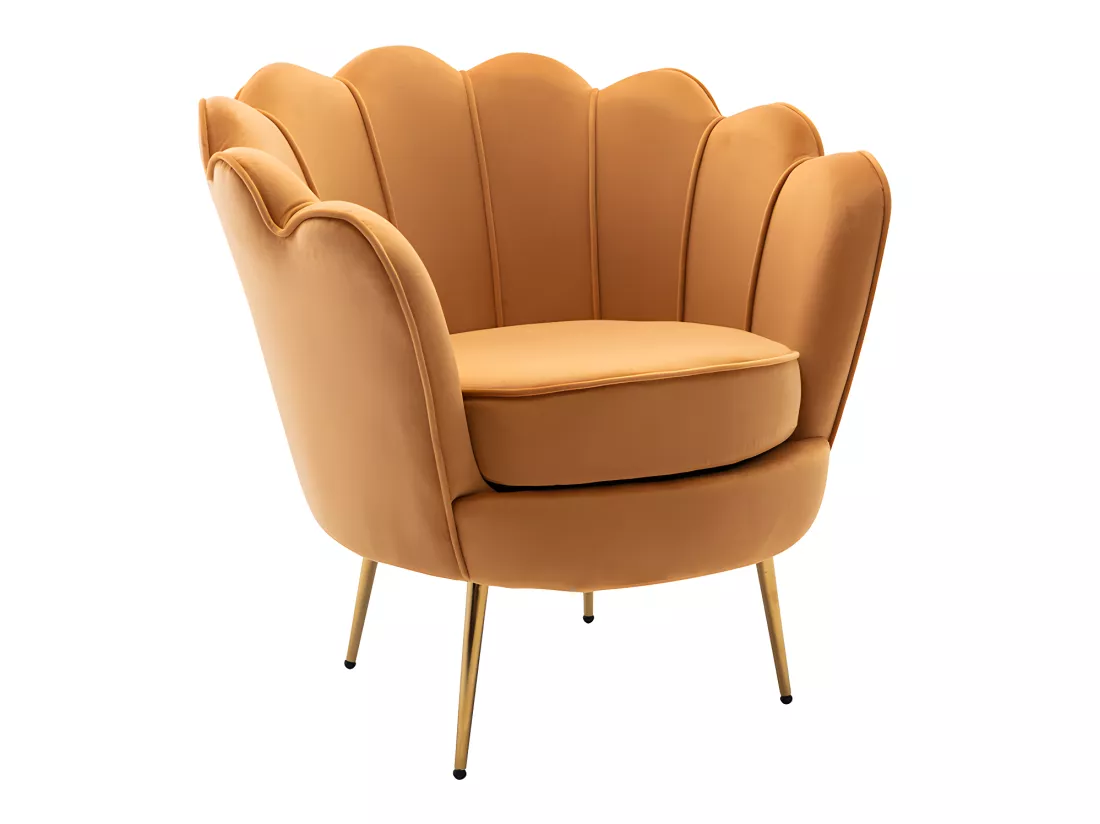 Canapé 2 places et fauteuil coquillage en velours jaune moutarde DANDELION de Pascal Morabito
