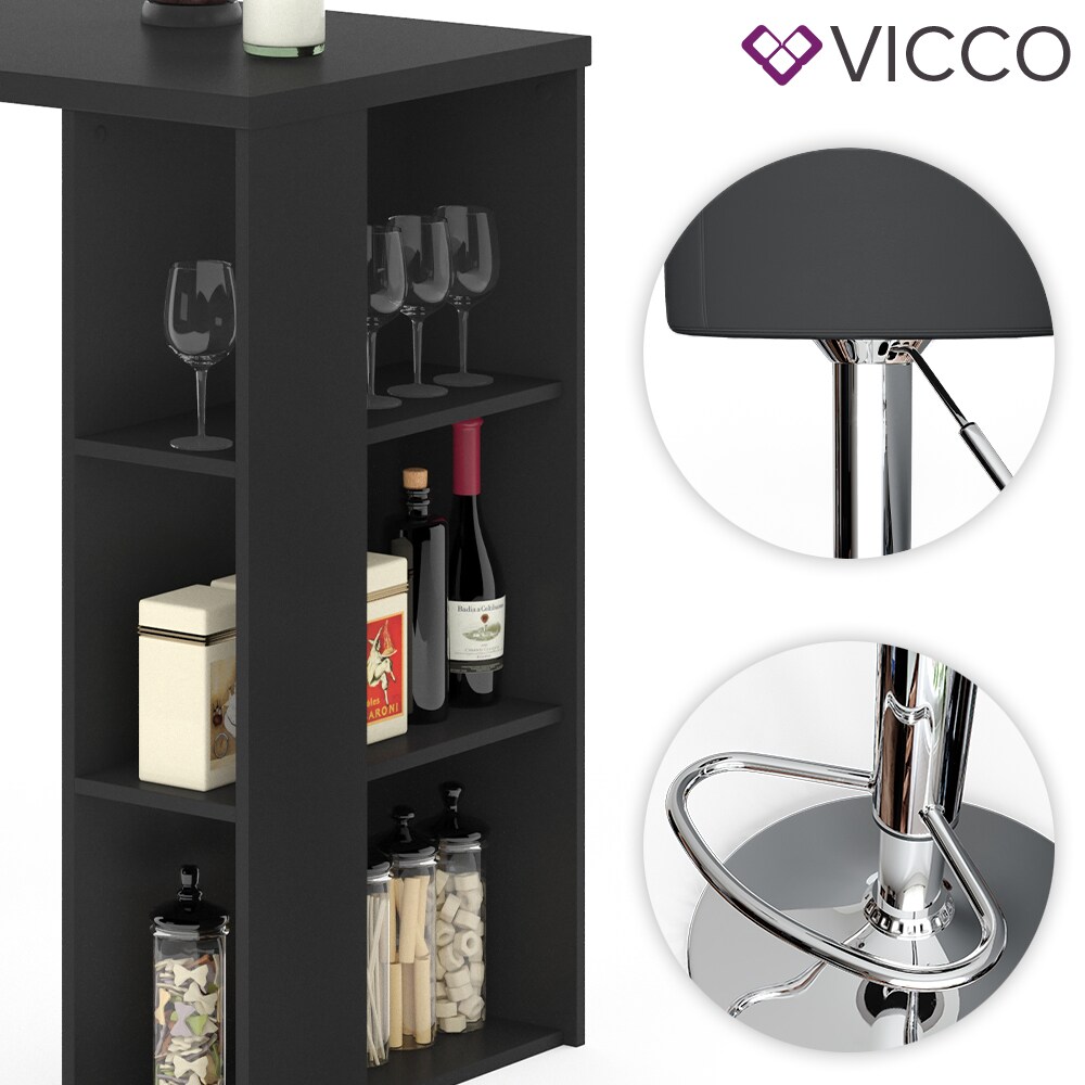 VICCO Bartisch NOEL Tresentisch Weiß Schwarz Ablagefächer 120 x 105,6 x 60 cm inkl. Barhocker