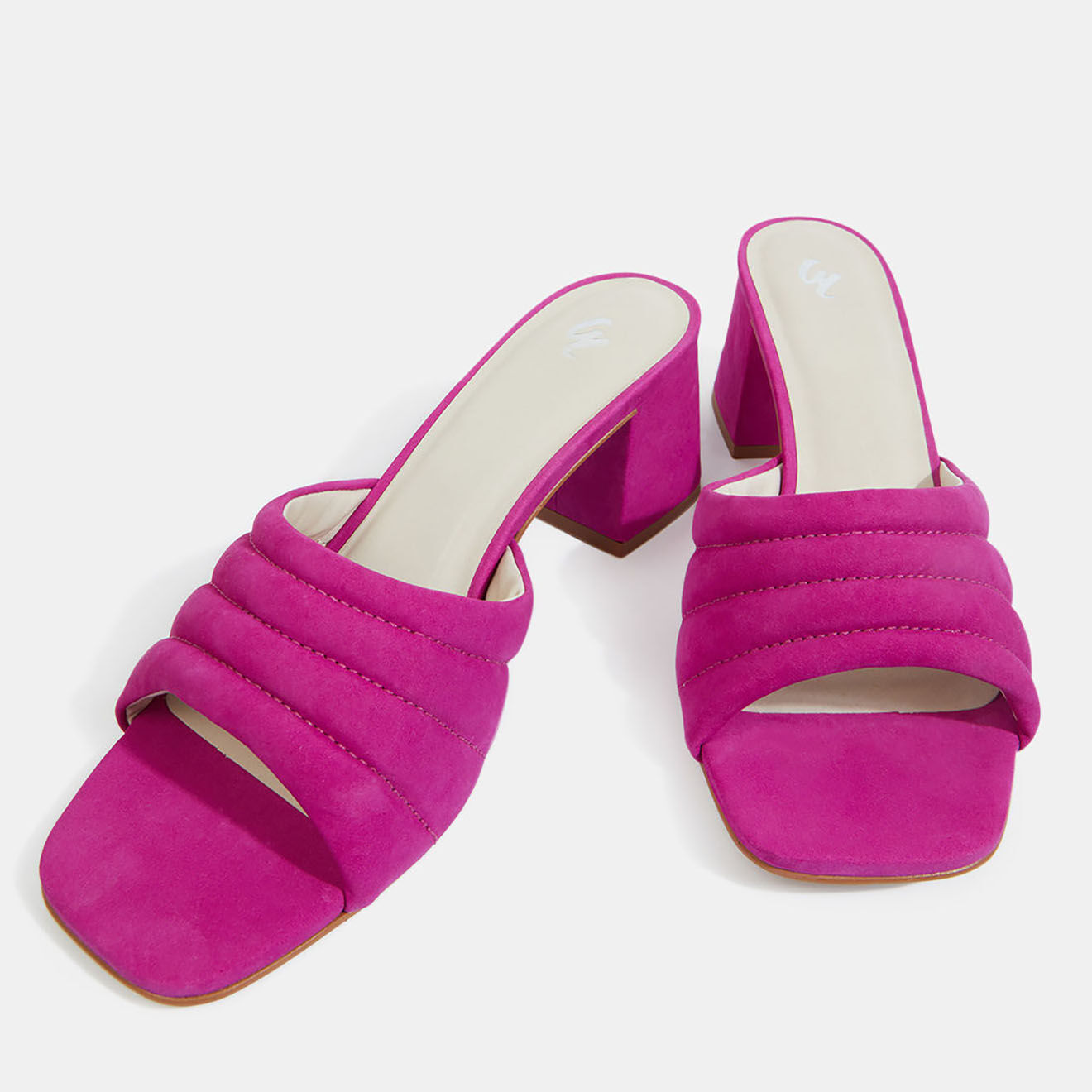 Galeries Lafayette Mules à talon en Cuir matelassées fuchsia - Talon 6 cm