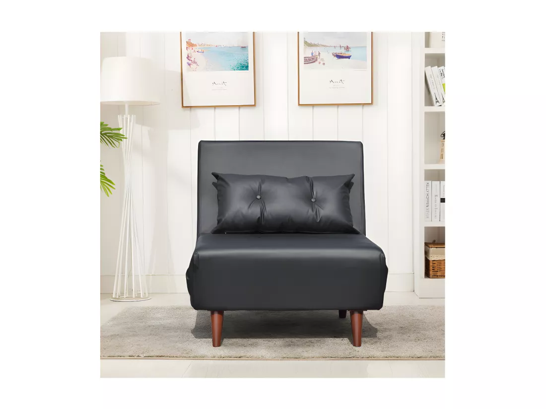 Fauteuil convertible lit une place tissu en cuir PU Noir facile à nettoyer dimension: 80 x 90 x 84 cm - dimension lit: 80 x 190 x 28 cm