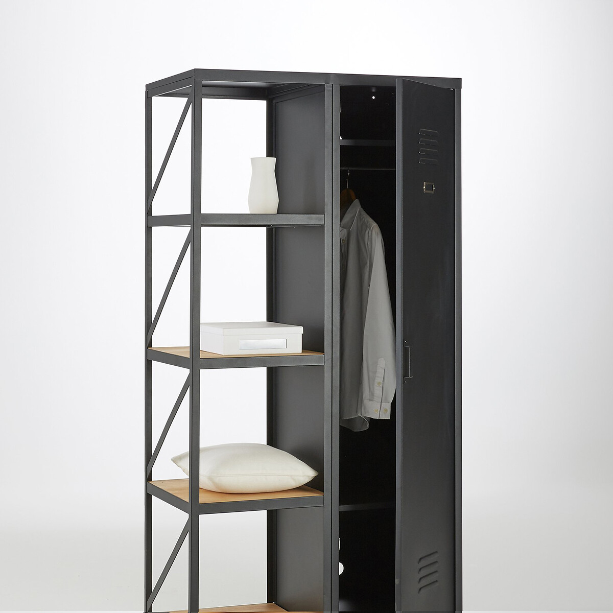 LA REDOUTE INTERIEURS<br>Estante com 1 porta, aço e pinho oleado, Hiba