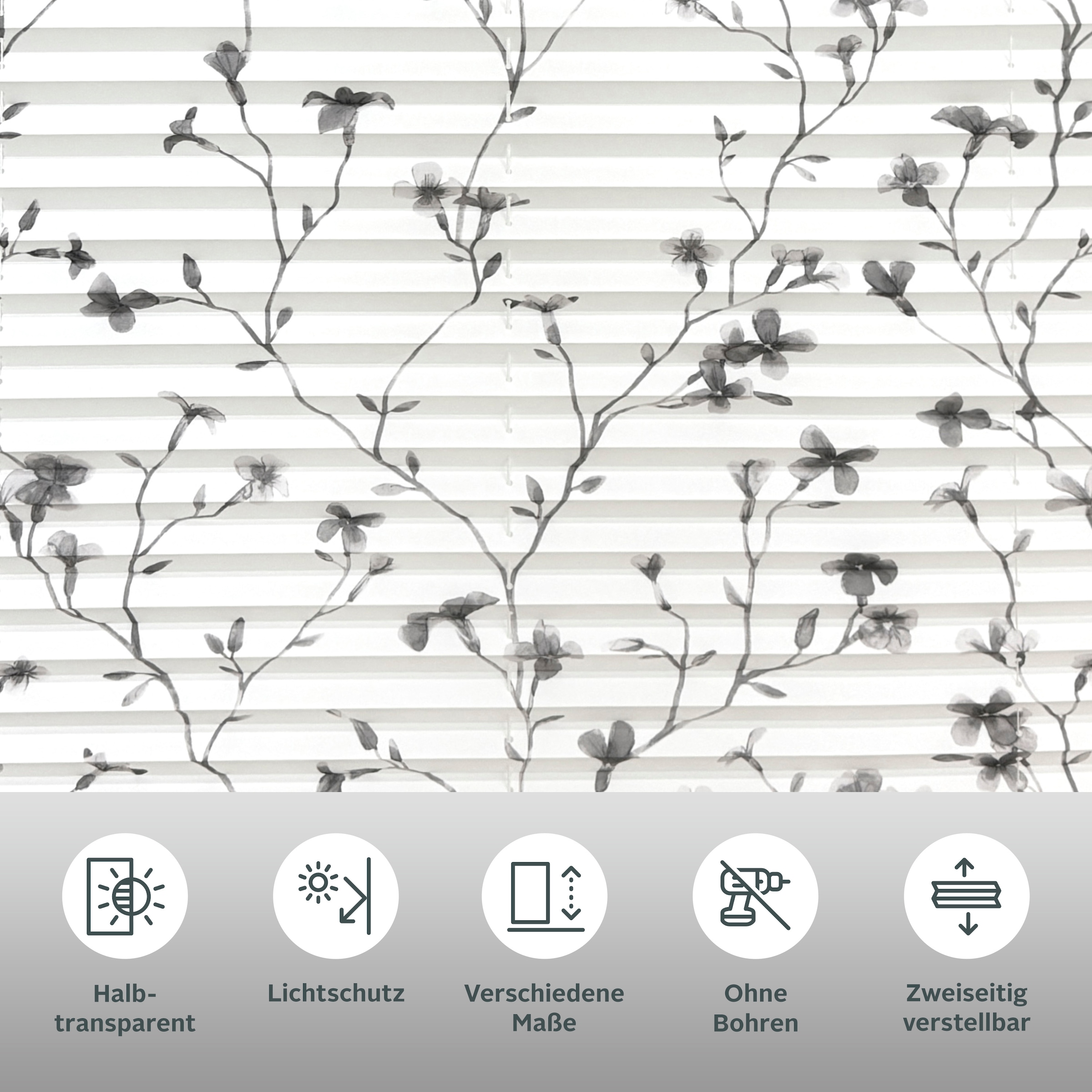 my home Plissee »MINNA« Lichtschutz ohne Bohren verspannt im Fixmass mit Floralem Print, Klemmträger NEUHEIT!