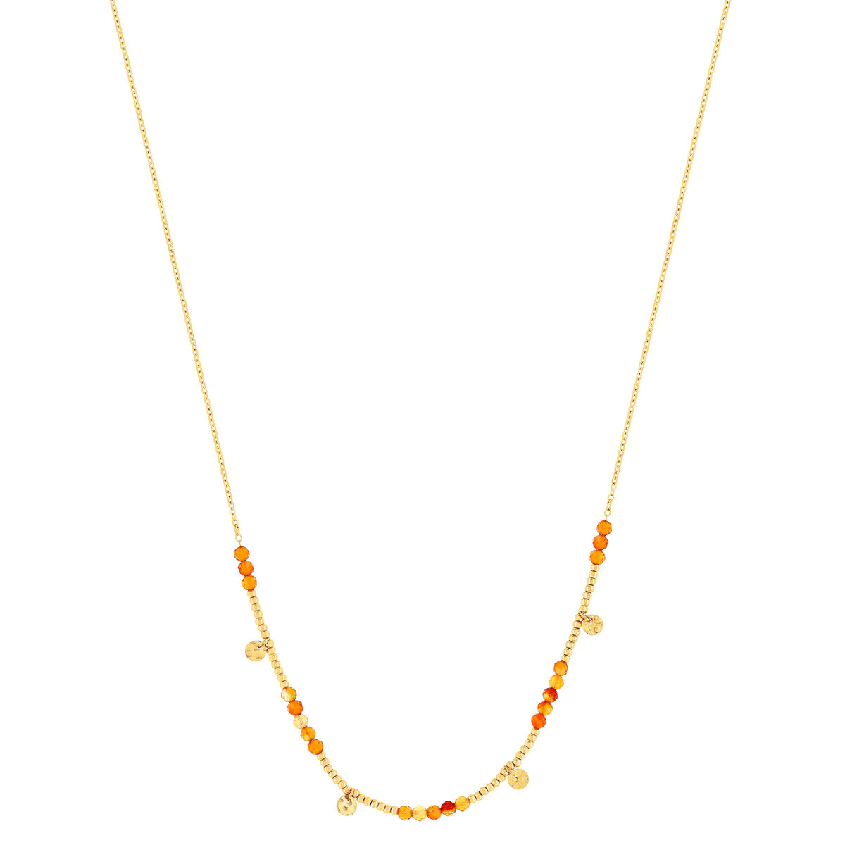Collier acier doré aventurines oranges 45,5 cm