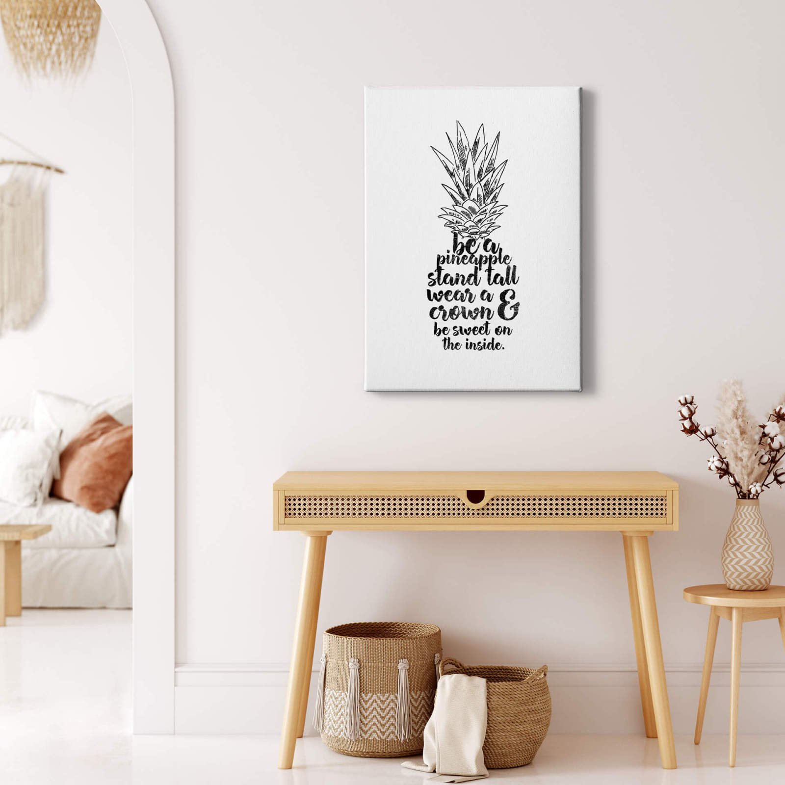 Leinwandbild BE A PINEAPPLE - schwarz-weiß - 50x70 cm
