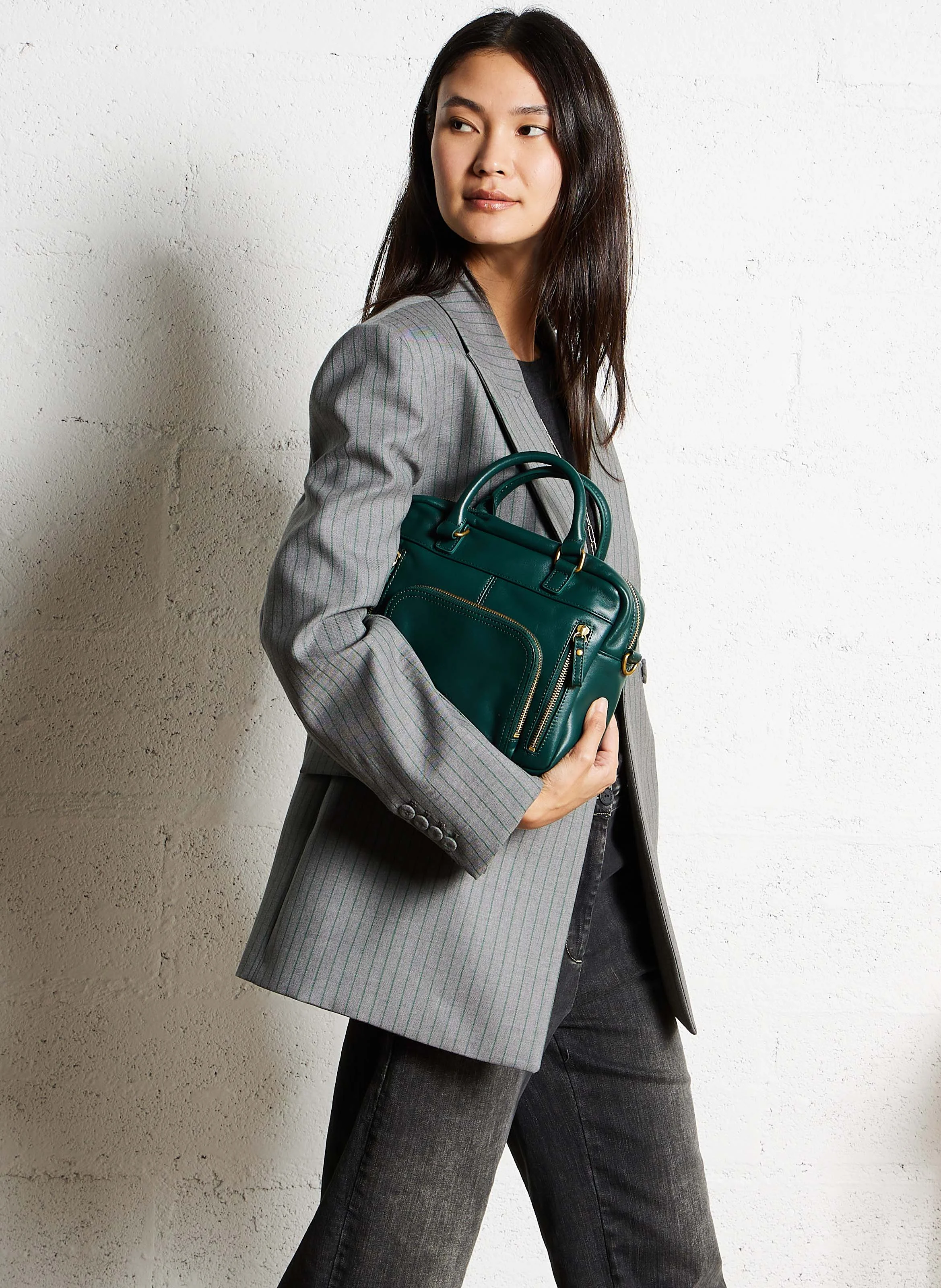 MINI MACY - Sac à main multipoches en cuir | Vert
