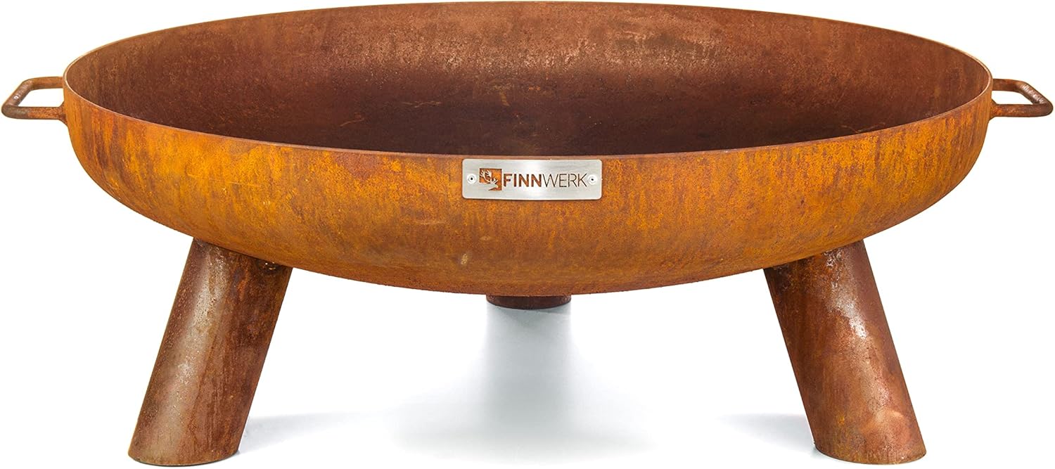 Finnwerk HARRI Feuerschale Rostoptik 60 cm - Exklusiver Stahl mit edler Rost-Patina - Kleine Feuerschalen für den Garten - Dekorativ und Rustikal - Feuerschalen Deckel separat erhältlich