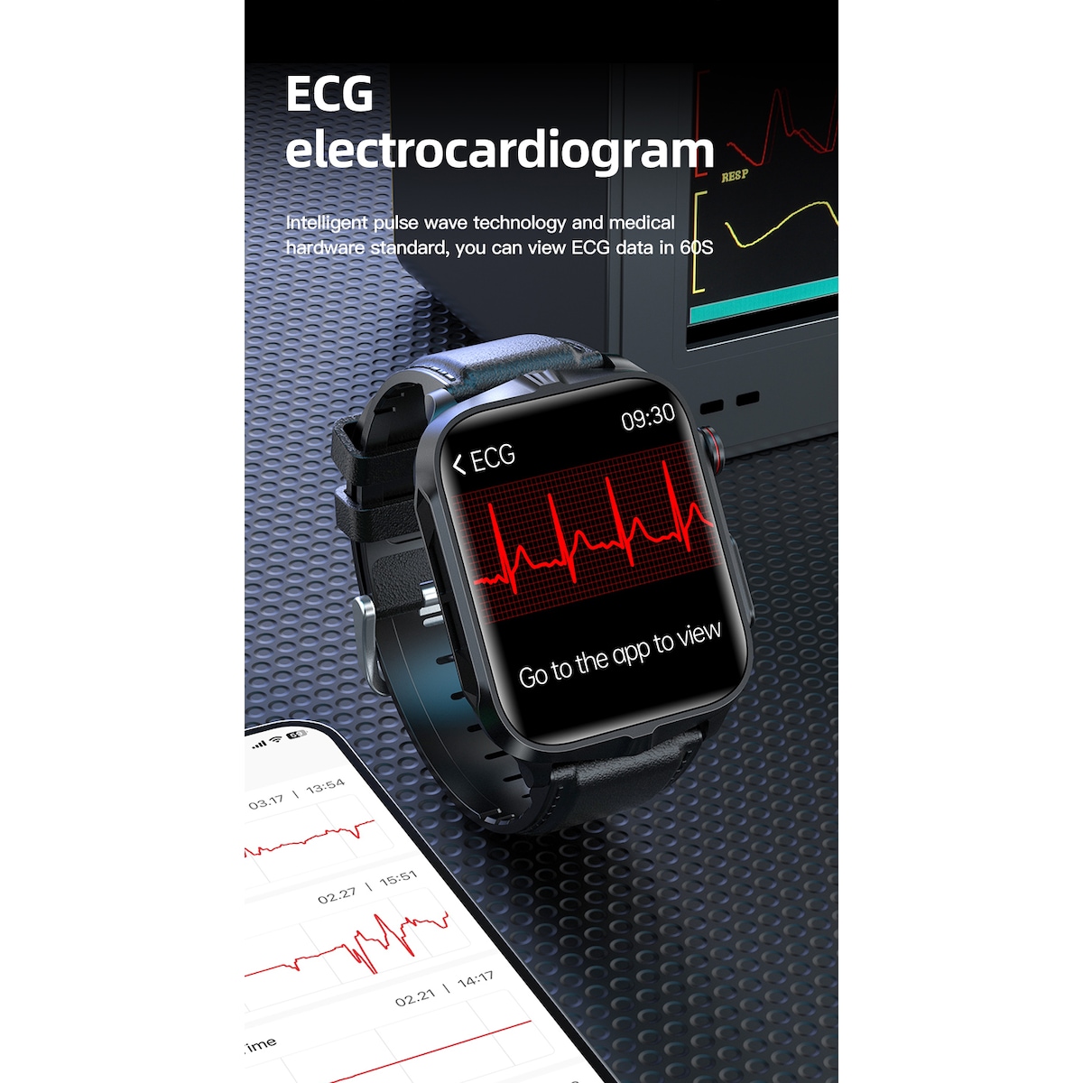 INF Aktivitetsarmbånd med EKG-puls, blodsukker, blodtrykk, søvn/stress Blå
