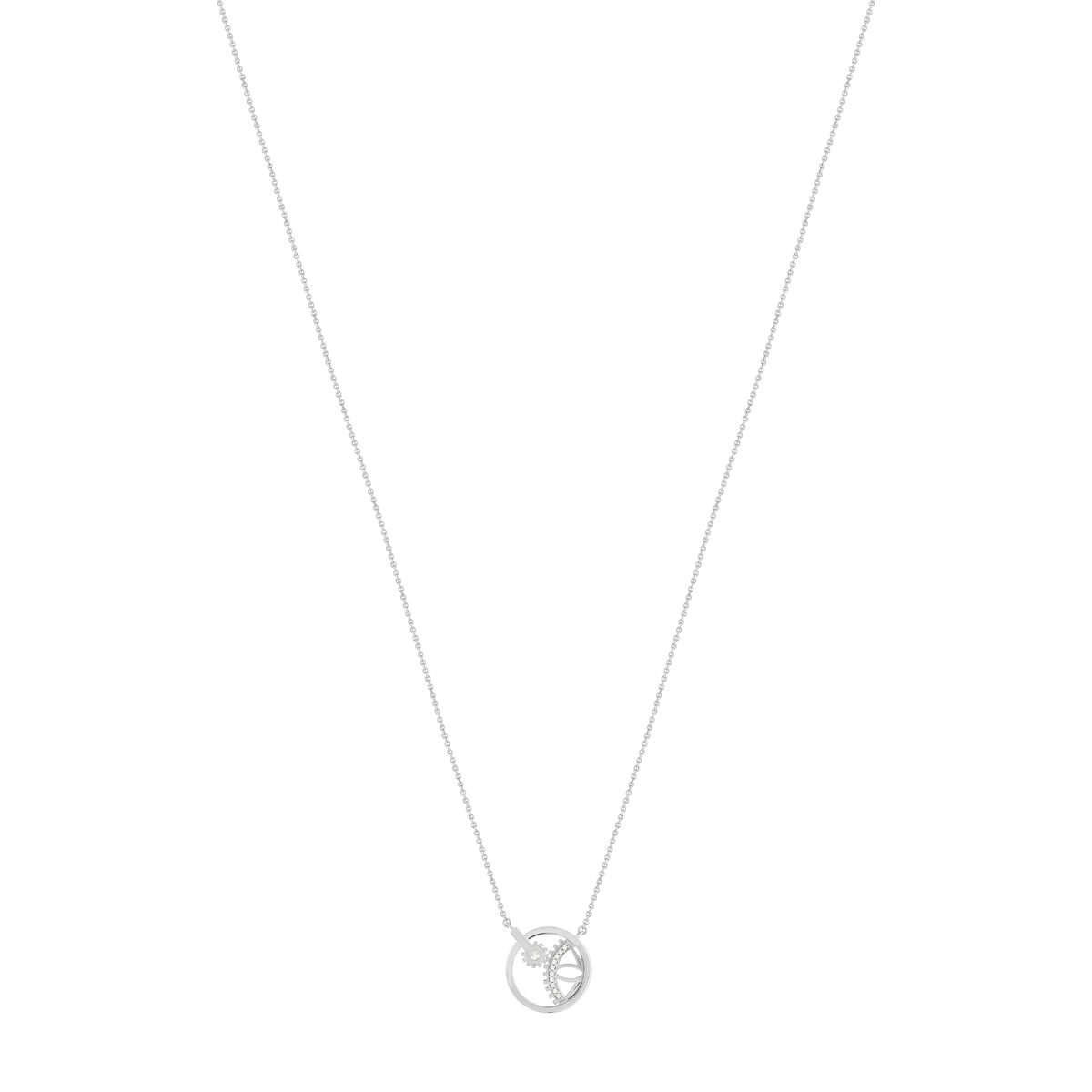 Collier Vesontio or blanc 750, diamants total 5/100e de carat. Longueur 45 cm.
