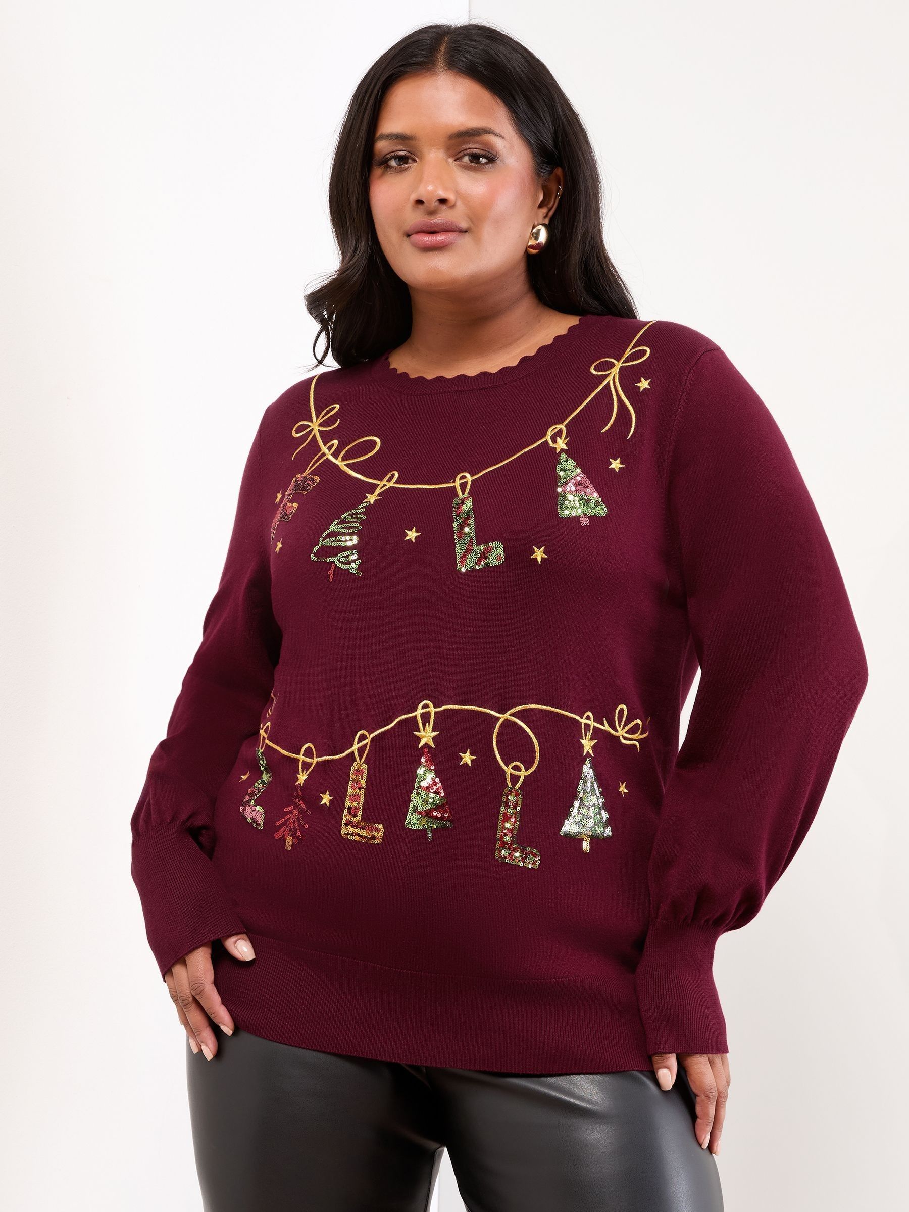 Burgundy Red Slogan - Lipsy Christmas Crew Neck Fine Gauge Knitted Jumper