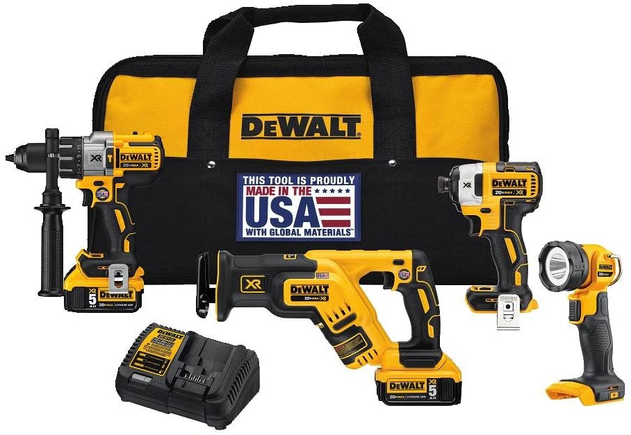 Kit combinado de furadeira sem fio DEWALT 20V MAX XR, 4 ferramentas (DCK494P2)