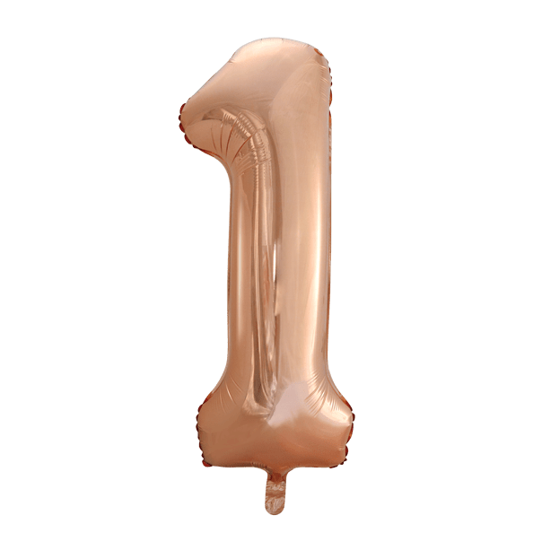 Folie Ballon Cijfer 1 Rose Goud XL 86cm leeg