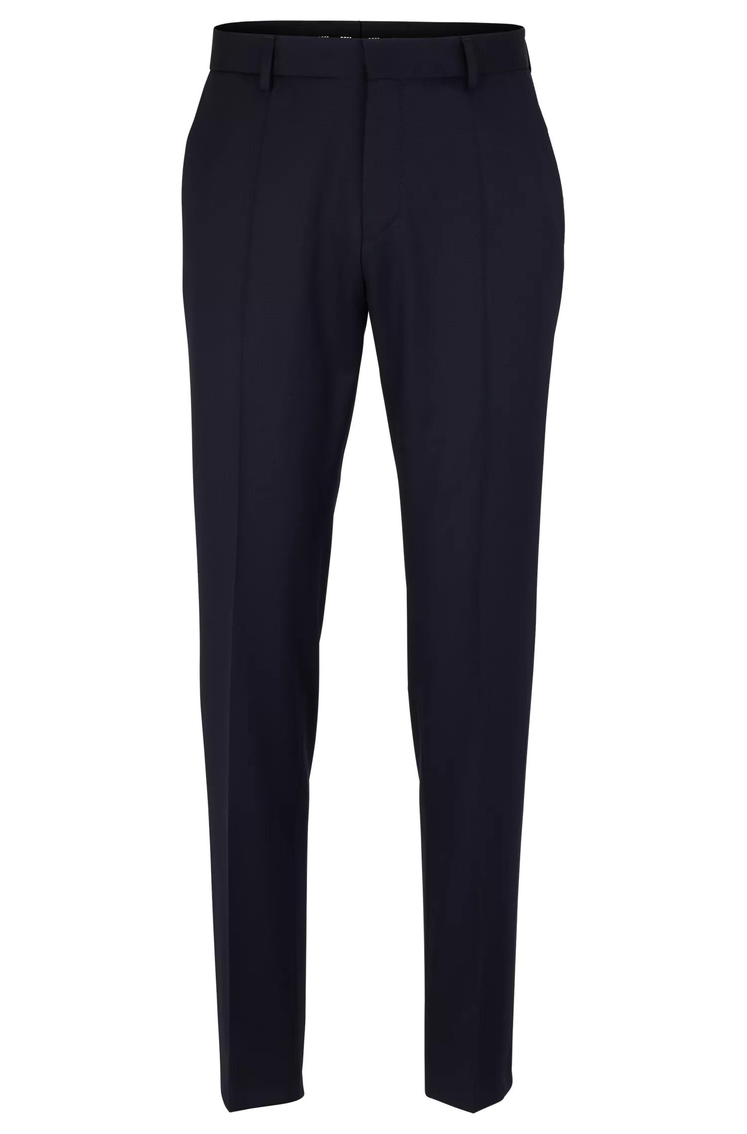Calça BOSS preta de corte slim em sarja de lã virgem.
