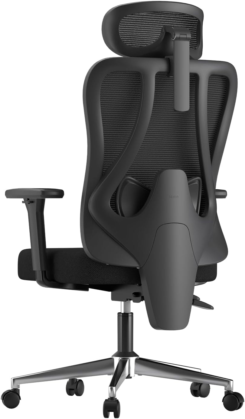 Hbada P3 Pro Bürostuhl Ergonomisch, Schreibtischstuhl mit Verstellbarer Kopfstütze, Lordosenstütze, großem Neigungswinkel, Rückenlehne aus elastischem Netzgewebe, Schwarz BR6243751