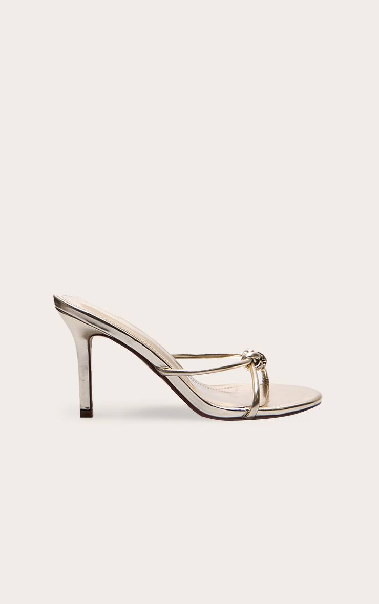 Doré Sandales Mules À Talons Mi-hauts En SYNTHÉTIQUE Métallisé Avec Nœud