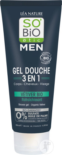 So'Bio Étic Men Gel Douche 3en1 Rafraîchissant Au Vétiver Bio Corps/Cheveux/Visage Tube 200ml