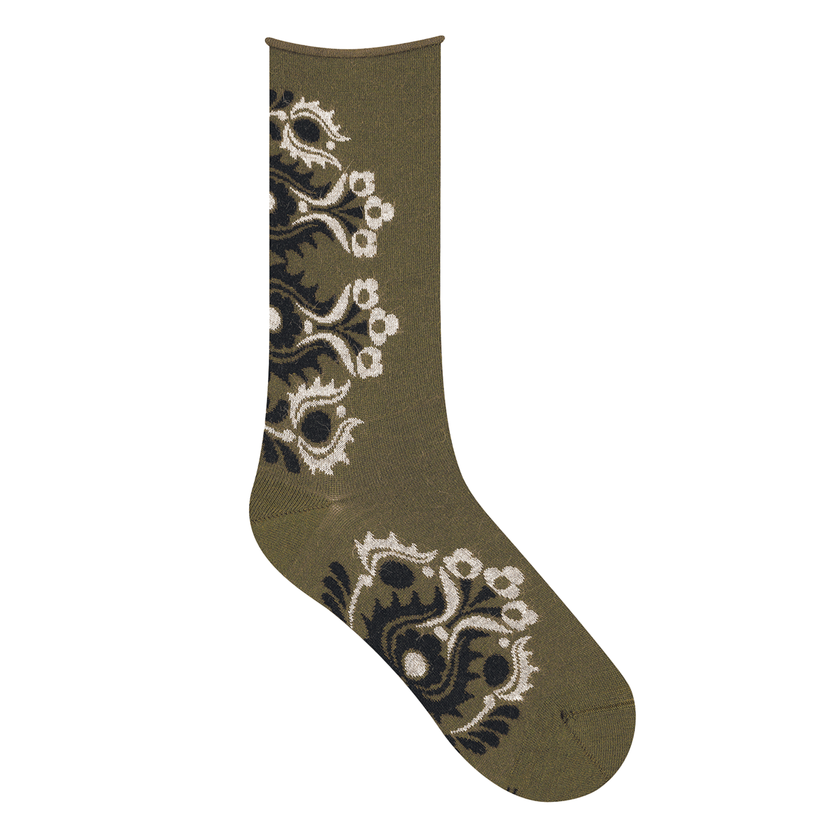 FOLKE - Chaussettes en laine mélangée imprimé | Kaki