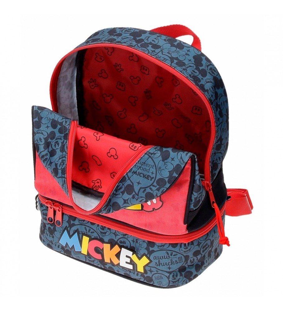 Mochila Joumma Bags Mickey Get Moving 28cm com Lancheira, Vermelha e Azul - 23x28x13cm -