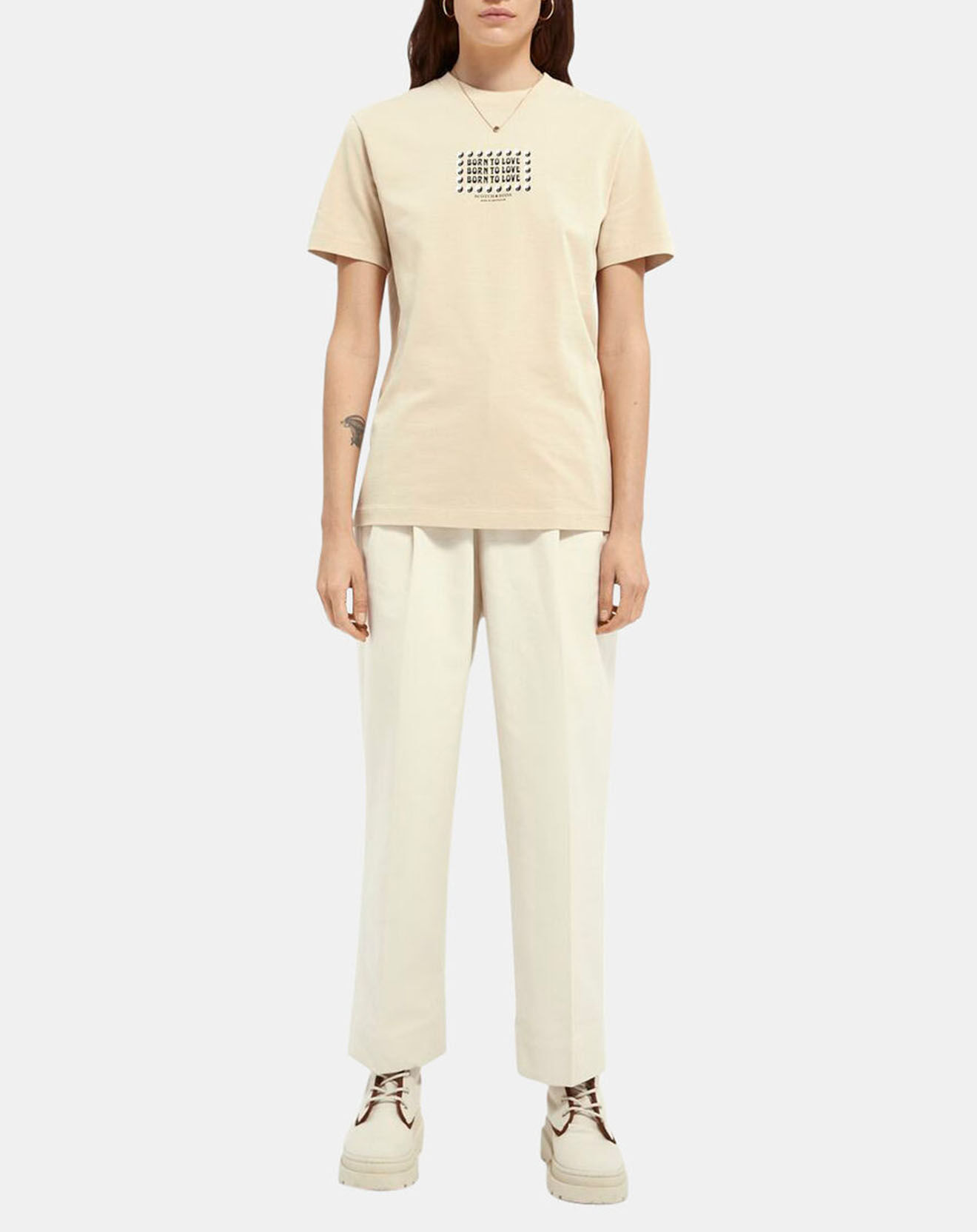 Scotch & Soda Pantalon taille haute droit noeud taille écru