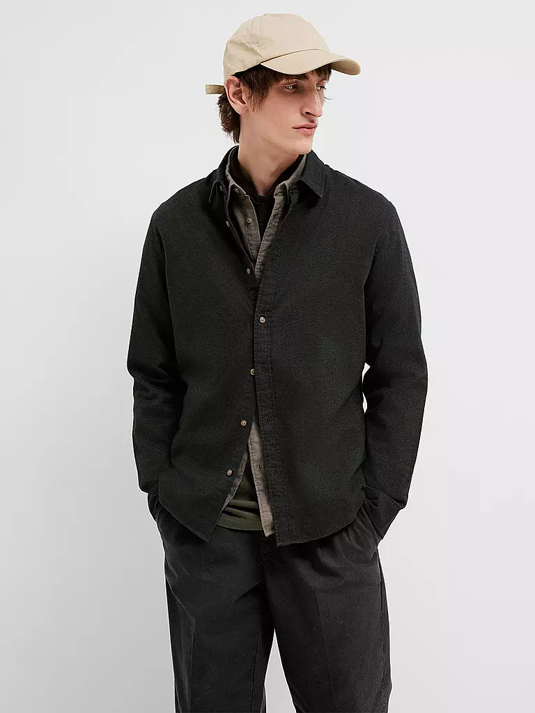 SELECTED Flanellhemd Slim Fit SLHSLIMOWEN beige