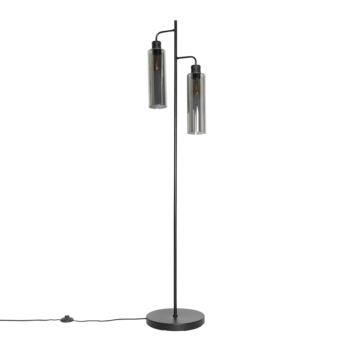 Moderne vloerlamp zwart met smoke glas 2-lichts - Stavelot